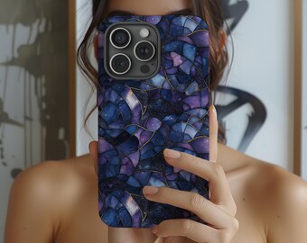 Lila Glasmalerei-Handyhülle, Himmlische Mosaikkunst mit Golddetail Tough Cover İphone 7-16 Plus Pro Max & Samsung S21-S24