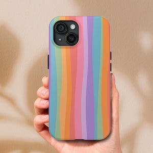 Pastel Stripes Phone Case, Retro Colorful Line Art Girly Aesthetic Case, Trendy Gift for Her, iPhone 7–16 Pro Max & Samsung Galaxy S21–S24