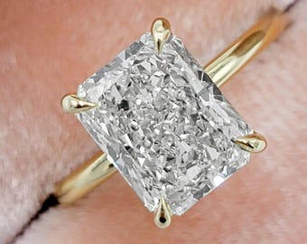 2.5 Ct Radiant Lab Diamond Engagement Ring: 18K Yellow Gold Hidden Halo