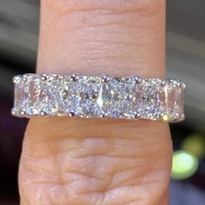 Radiant Cut Diamond Band, Radiant Diamond 3/4 Eternity Band White Gold, Flowless Radiant 14K Gold Plated Stackable Eternity Ring