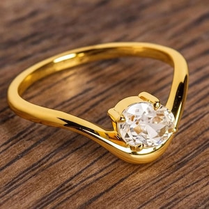 East West Unique Side Way Diamond Ring, 1.0 Ct Oval Cut Lab Grown Engagement Ring,  Unique Floating Stone Wedding Ring, 18K Solid Gold Ring.