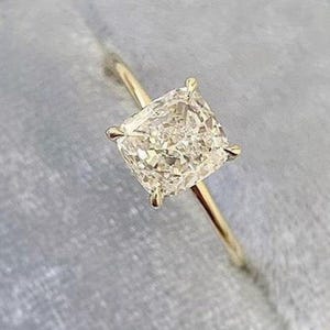 1.5 Ct Cushion Cut Lab Diamond Wedding Ring, Simple Ring, 4 Prong Setting Anniversary Ring, 18K Solid Yellow Gold Engagement Ring For Women.