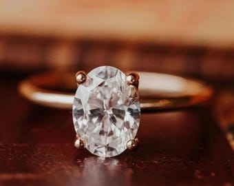 1.5 Ct Oval Lab Grown Diamond Engagement Ring - 14K Rose Gold