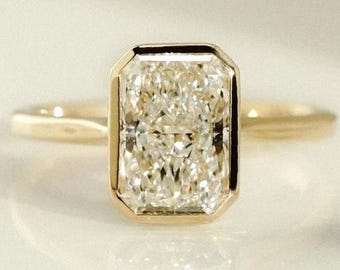 Radiant Cut Lab Diamond Engagement Ring: 18K Rose Gold Anniversary Solitaire