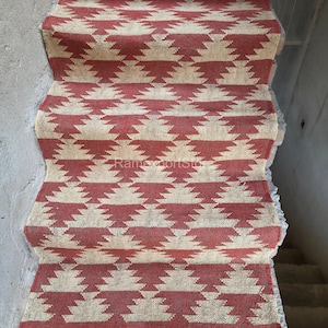 Vintage Handmade Stair Kilım Runner Rug Large Rug Wool Jute Hallway Rug Bohemian Handwoven Boho Outdoor Stair Runner Kilim Stair Runner