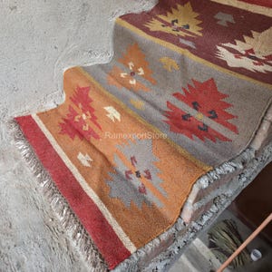 Vintage Handmade Stair Kilım Runner Rug Large Rug Wool Jute Hallway Rug Bohemian Handwoven Boho Outdoor Stair Runner Kilim Stair Runner