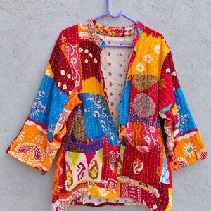 Kantha Jacket : Boho Handmade Patchwork Quilted Cotton Coat Vintage Indian Jackets Sustainable Bohemian Wear