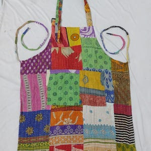 Vintage Indian Kantha Apron, Recycled Sari Cotton Patchwork Kitchen Apron