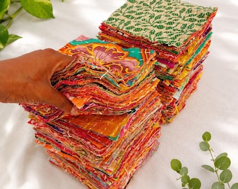 Vintage Kantha Fabric Scraps 20 Piece Cotton Bundle | Sewing Fabric | Textile Art | DIY craft supplies