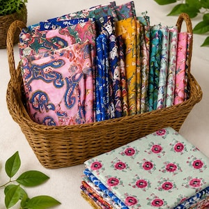 Hand Block Printed Cotton Scraps Lot of 25, Colorful Indian Fabric Pieces, Sewing Patchwork & DIY Craft Bundle