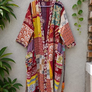 Handmade Kantha Patchwork Kimono, Colorful Indian Cotton Duster, Bohemian Festival Jacket, Floral Beach Cover Up, Boho Robe