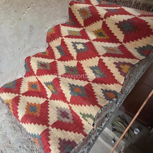 Vintage Handmade Stair Kilım Runner Rug Large Rug Wool Jute Hallway Rug Bohemian Handwoven Boho Outdoor Stair Runner Kilim Stair Runner