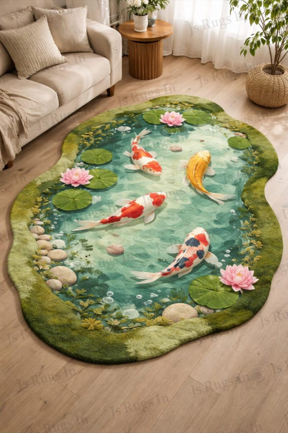 Catfish Rugs Hand Tufted Wool Koi Fish Rug, Lotus Pond Carpet - Etsy