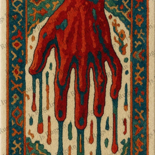Hand-Tufted Bloody Hand Rug: Gothic Horror Accent Decor