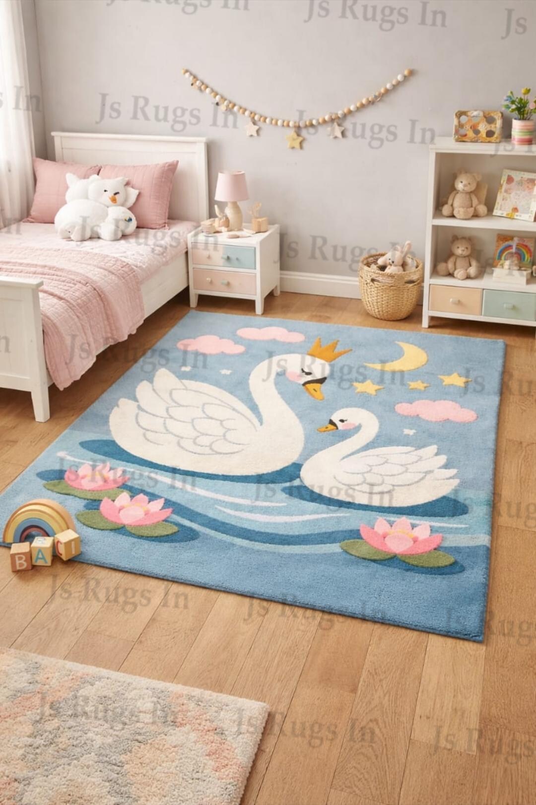 Hand-tufted Swan Kids Rug | Wool Nursery Rug - Etsy