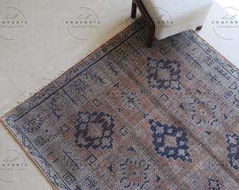 Handgemaakt vloerkleed blauw taupe geometrisch vloerkleed, zachte wollen pool, aangepaste maten