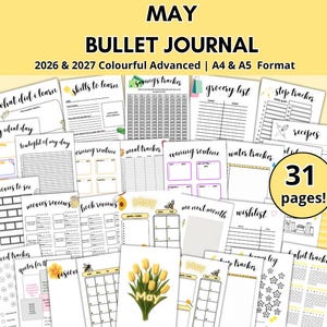 2026 May planner|May template|bullett journal|pdf|digital|colourful|monthly tracker|printable|Notebook|Organised