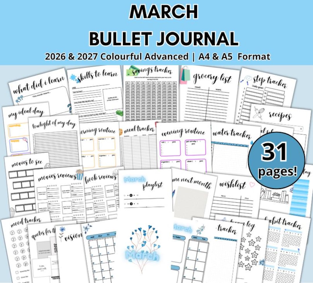 2026 & 2027 March Planner|march Template|bullett Journal|pdf|digital ...