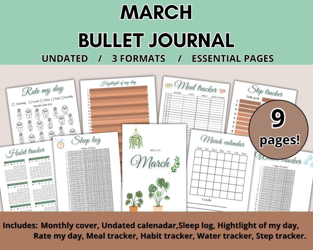 2026 + Undated March Planner | March Template | Bullet Journal | Pdf ...