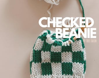 Checked Beanie Knitting Pattern: Bulky Yarn Tutorial (PDF Pattern)