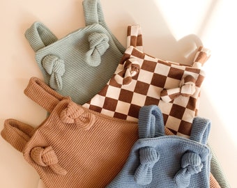 Knotted Baby Overalls: Organic Waffle Romper, Grow-With-Me Design