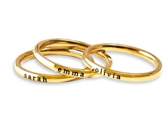 Alianza de boda abovedada de oro amarillo macizo de 14k / Anillo de oro de 2,5 mm / Anillo personalizado con nombre, delicado anillo con nombre, anillo grabado, joyería con nombre.
