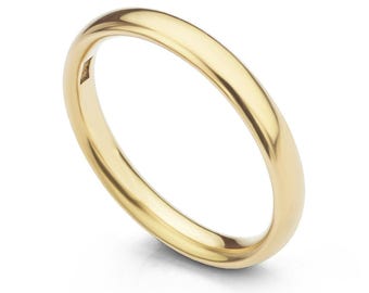 Alianza de bodas de oro amarillo macizo de 14 k con cúpula de 2 mm • Anillo de ajuste cómodo • Banda clásica unisex • Anillo de bodas para hombre y mujer • Anillo de uso diario