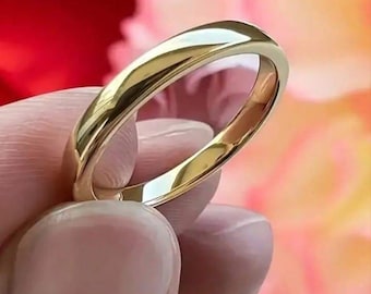 14k Yellow Solid Yellow Gold Band, 3mm Classic Wedding Band, Rounded Dome Ring, Wedding Band, Women's Wedding Ring,& 925 Sterling Silver