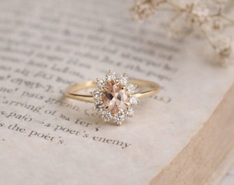 Sunburst Gemstone Halo Ring • Bridal Jewelry • Custom Anniversary Gift • Engagement Ring• Gift For Mom• Best Friend Gift• Anniversary Gift