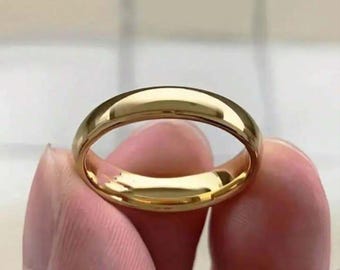 14k Solid Yellow Gold Band, 3mm Classic Wedding Band, Rounded Dome Ring, Plain Wedding Band, Women's Wedding Ring, Classic Women's Band