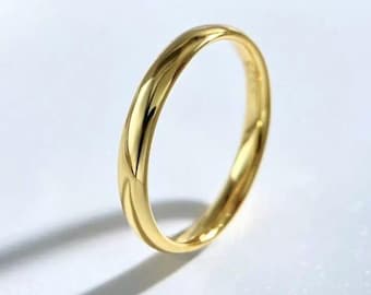 14k Solid Yellow Gold Band, 3mm Classic Wedding Band, Rounded Dome Ring, Plain Wedding Band, Women's Wedding Ring,& 925 Sterling Silver