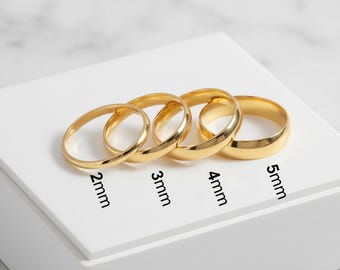 18K Gold Minimalist Wedding Band – Domed Comfort Fit, 2mm-6mm - Classic Wedding Rings with Free Engraved, Gift For Mom, Daily Wear Band