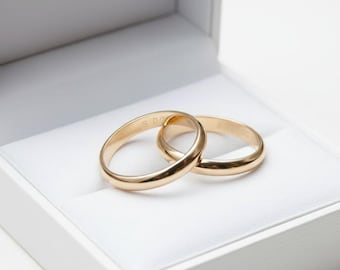 Alianza de bodas abovedada de oro amarillo macizo de 14 k • Anillo de oro de 3 mm • Banda clásica de ajuste cómodo • Anillo de bodas de oro para hombres y mujeres • Regalo para ella