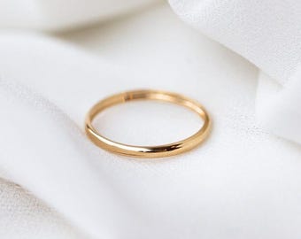 14k Solid Yellow Gold Domed Wedding Band | 2mm Gold Ring | Gift For Her | Classic Dome Comfort Fit Wedding Band | Men and Women's  Ring