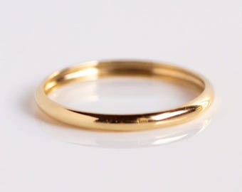 14k Solid Yellow Gold Domed Wedding Band | 2mm Gold Ring | Gift For Her | Classic Dome Comfort Fit Wedding Band | Men and Women's  Ring