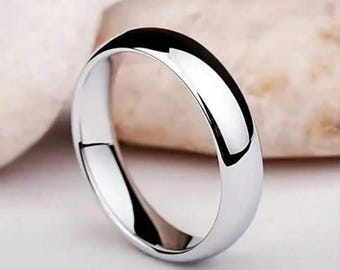 Alianza de bodas abovedada de oro amarillo macizo de 14 k • Anillo de oro de 4 mm • Banda clásica de ajuste cómodo • Anillo de bodas de oro para hombres y mujeres • Regalo para ella