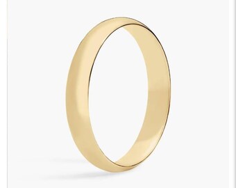Alianza de bodas de oro amarillo de 14 k de 3 mm con ajuste cómodo • Anillo de oro macizo abovedado • Banda fina clásica para hombres y mujeres • Banda sencilla de uso diario