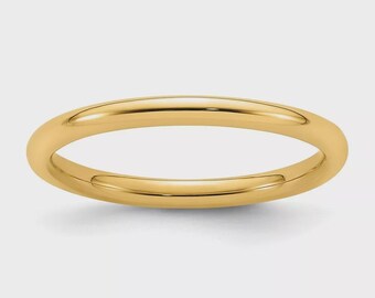 Anillo de boda hecho a mano en oro amarillo de 14k, 2 mm, para mujer, con banda de plata de ley 925. Anillo artesanal. Regalo perfecto para ella. Anillo clásico. Para usar a diario.