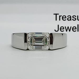 Bague pour homme diamant moissanite taille émeraude, bague moissanite certifiée VVS1, chevalière pour homme, bague empilable en argent 925, lunette solide