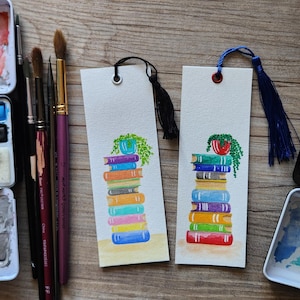 The Novel Collection | Hand-painted bookmarks – original watercolor art on cotton paper with tassel. A cute gift for book lovers & readers.