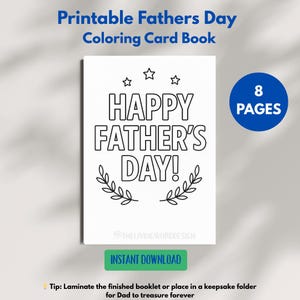 Livre de coloriage imprimable pour la fête des pères pour enfants - Carte d'activités pliable de 8 pages avec page en prime | Cadeau DIY pour papa | Téléchargement instantané