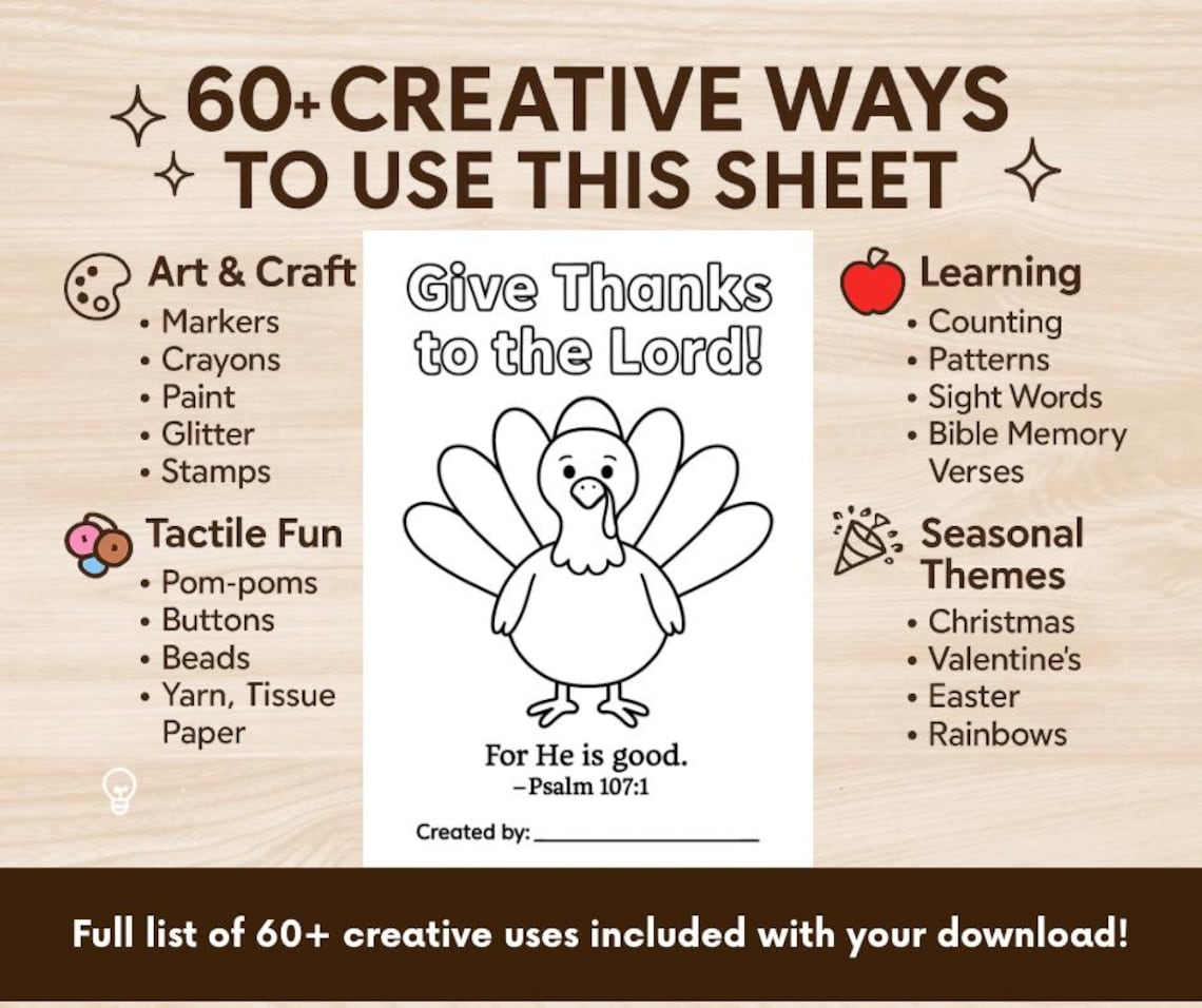 Give Thanks to the Lord” Turkey Craft for Kids – Psalm 107:1 Bible ...