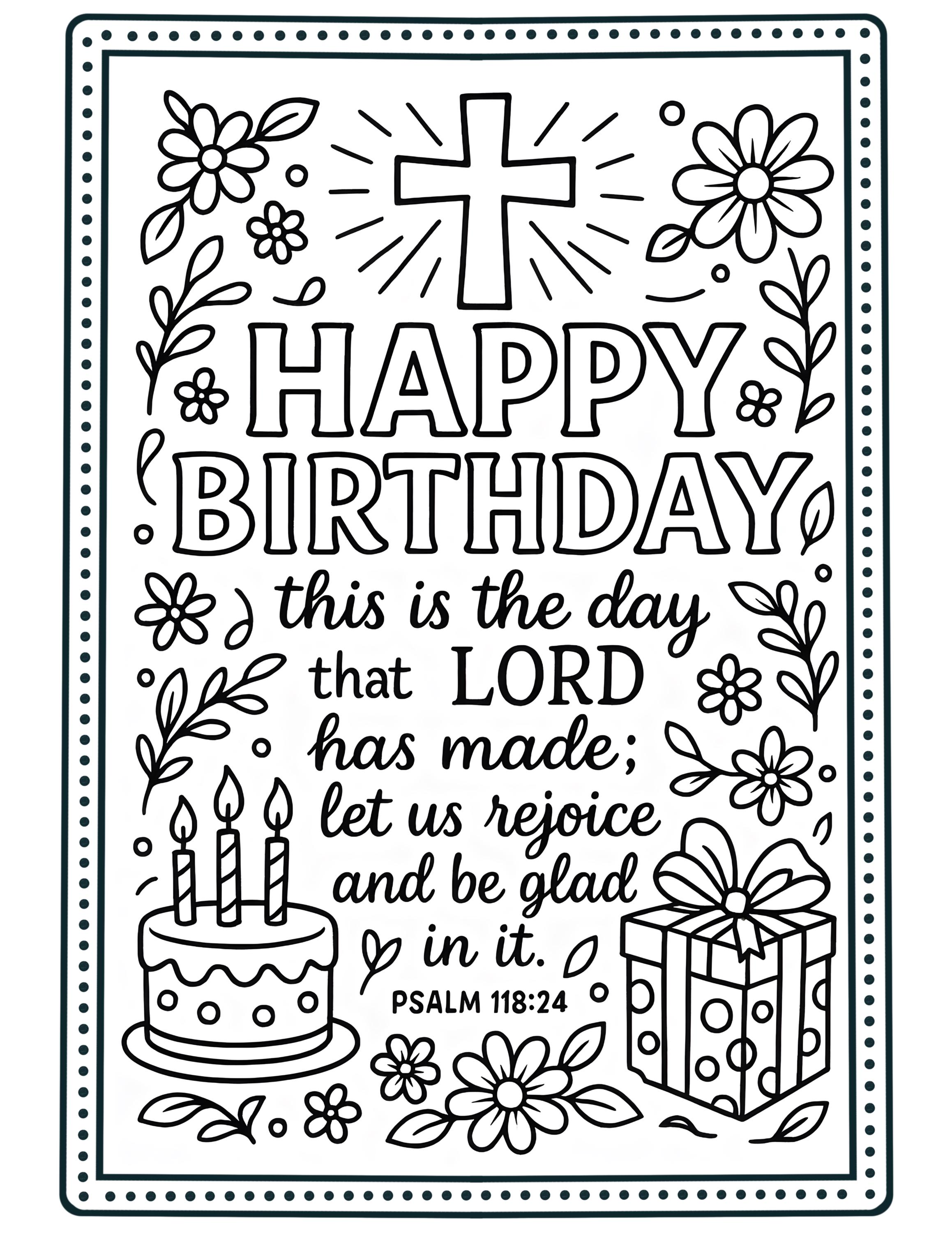 キリスト教の誕生日の祝福の塗り絵 – 神のご加護がありますように 詩篇 118:24 – 印刷可能な信仰の塗り絵 - Etsy 日本, image size:2317x3000