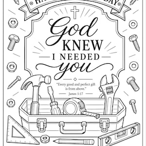 Afdrukbare kleurplaat christelijke Vaderdag, Toolbox Craft, Bijbelvers James 1:17 (digitale download)