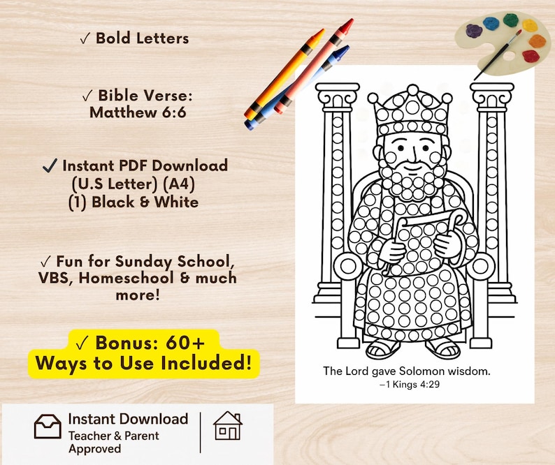 King Solomon Dot Marker Page: Bible Verse Activity (PDF) - Etsy