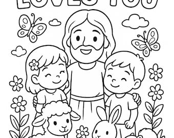 Gesù ti ama - Pagina da colorare cristiana per bambini - Attività religiosa stampabile