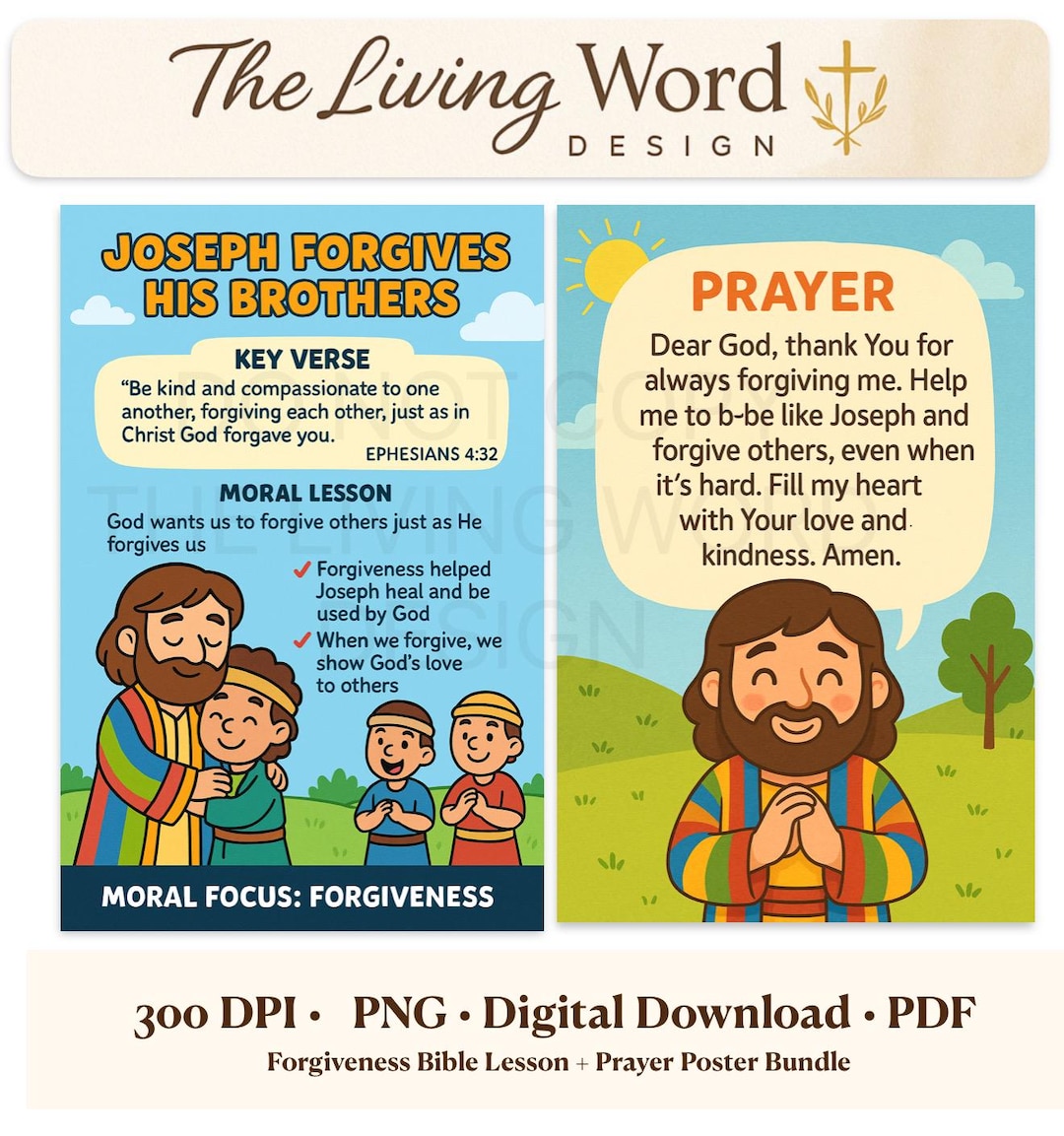 Joseph Forgives: Bible Lesson & Prayer Poster Set (8.5x11