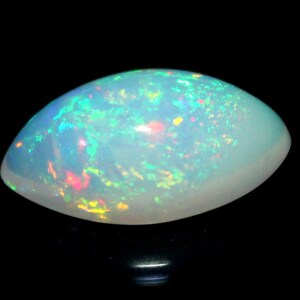 2.45 Cts! Natural Ethiopian Opal Cabochon Marquise Multi Fire Opal White Base. Welo Opal Multi Fire. Ethiopian Rainbow Opal Loose Gemstone.