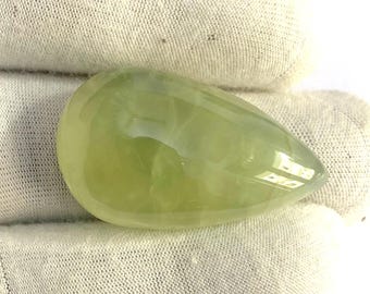 Green Prehnite Cabochon – Pear Polished Gemstone, 68.90 Carats