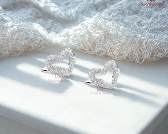 Diamond Heart Earrings Round Diamond Heart Studs Love Earrings Heart Shape Earrings Perfect for Everyday Birthday Gift Anniversary Gift Idea